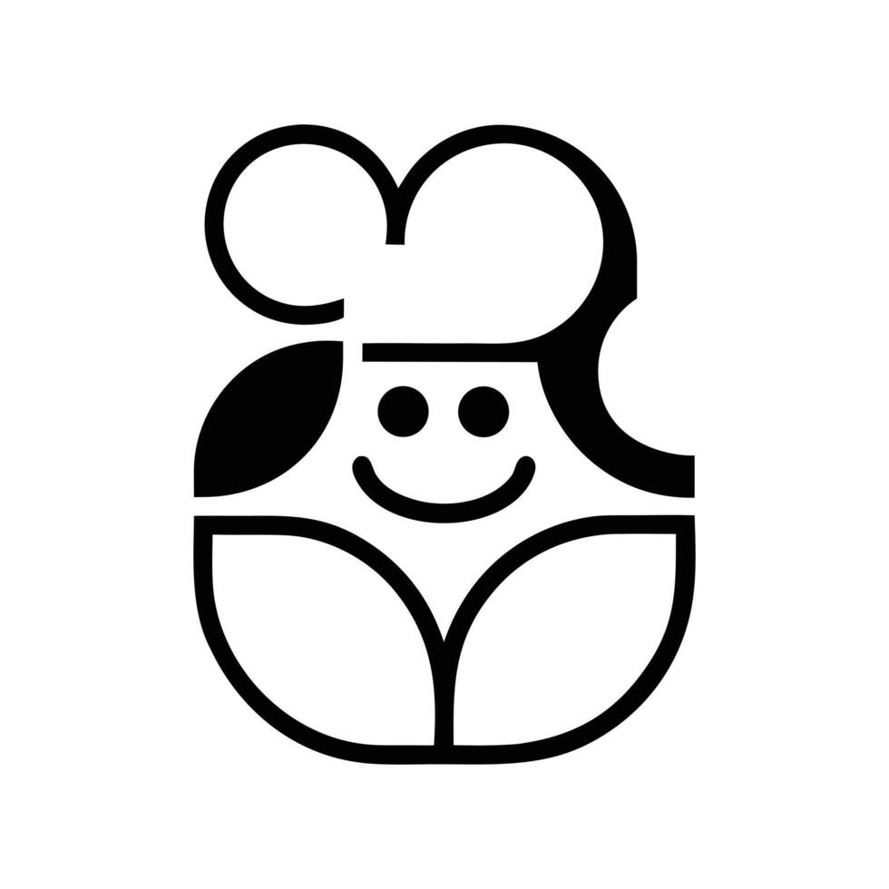 Cute smiling chef logo with leaf design vector