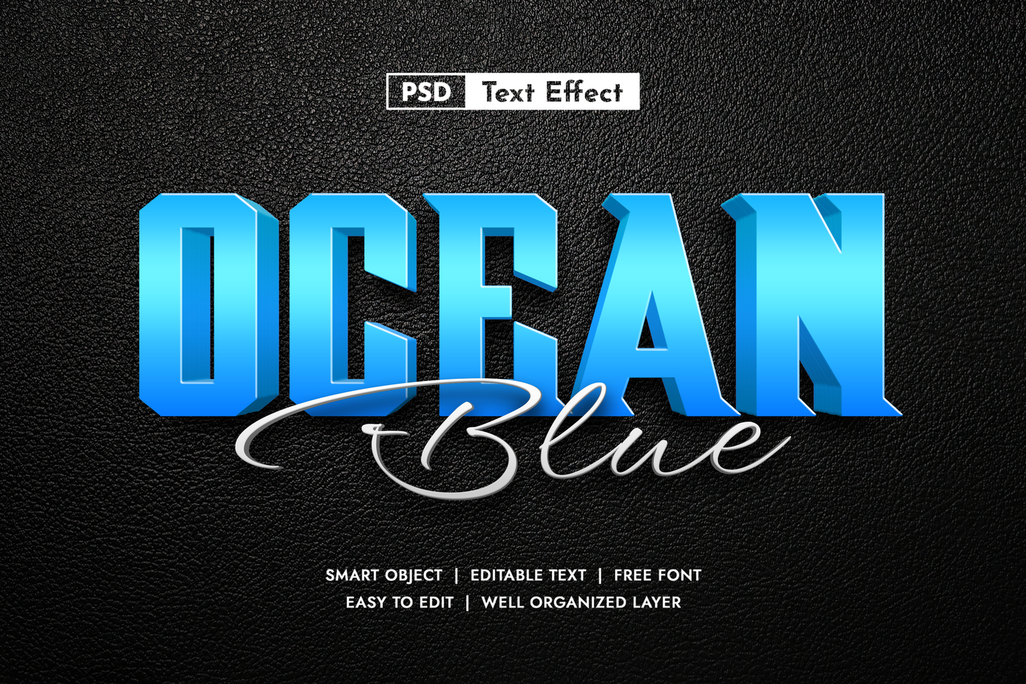 Deep Blue 3D Ocean Text Effect with Elegant Script Font psd