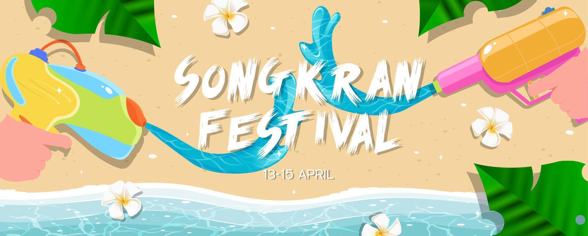 Songkran Festival water fight illustration vector