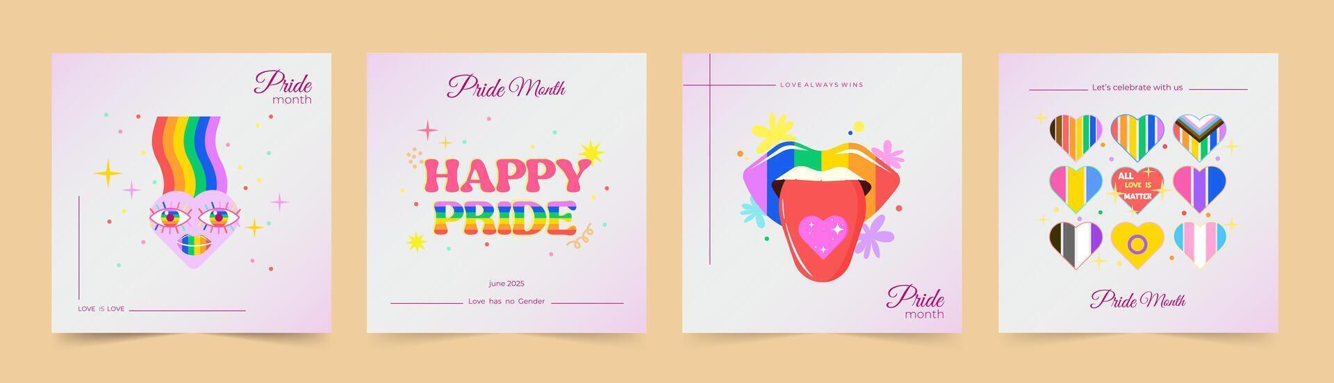 Pride Month Celebration with Colorful Hearts and Emojis, illustration vector