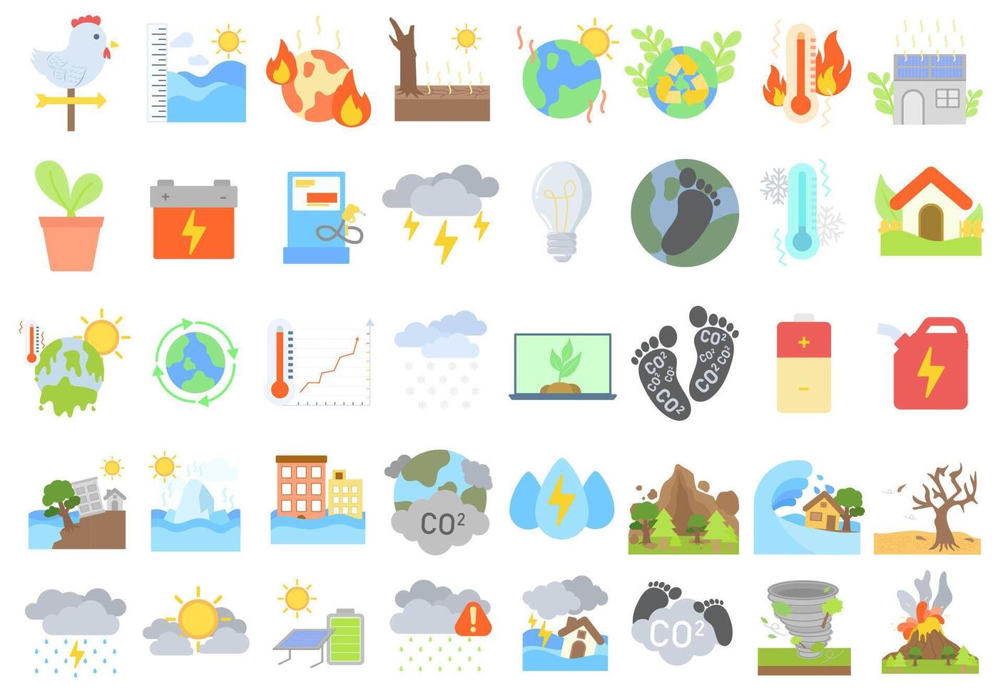 Icons representing climate change and environmental issues vector
