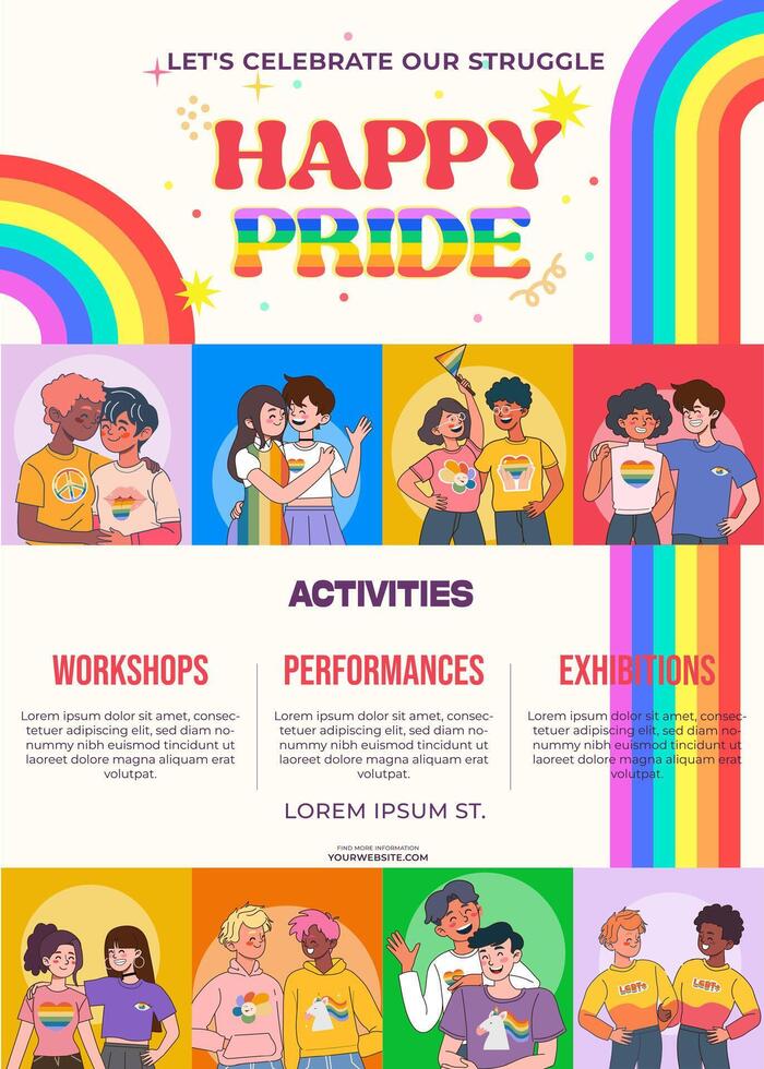 Colorful Pride event poster with diverse characters vector