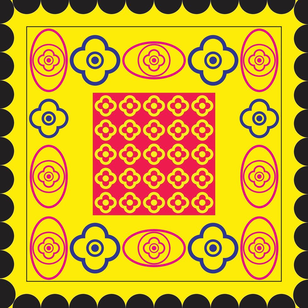 A yellow square with a blue and red background vector
