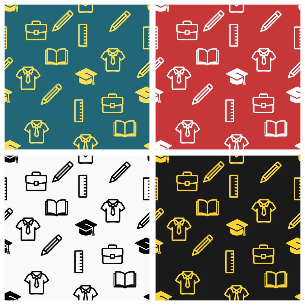 A seamless pattern design with an educational theme in a variety of colors. Suitable for use on t-shirts, bags, walls, paper, and more. vector