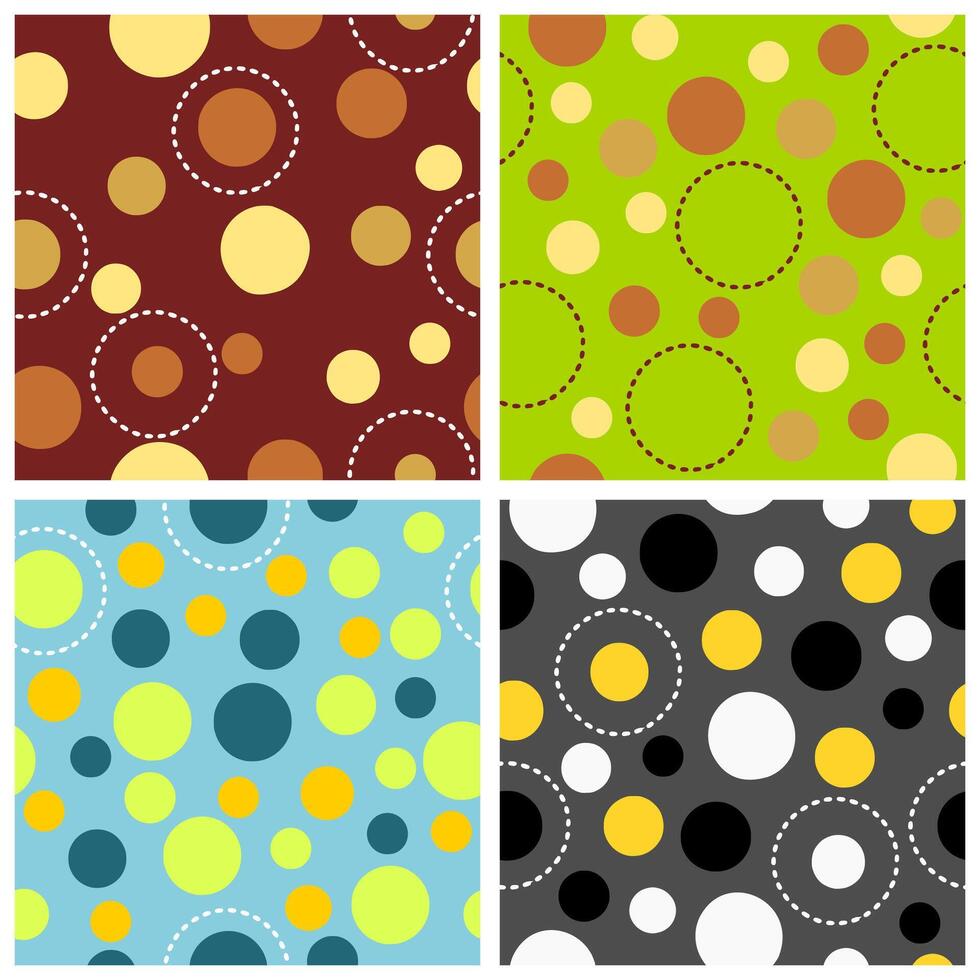 A collection of seamless patterns with an abstract theme filled with colorful circle objects. Suitable for fabric, paper, walls, and tablecloths. vector