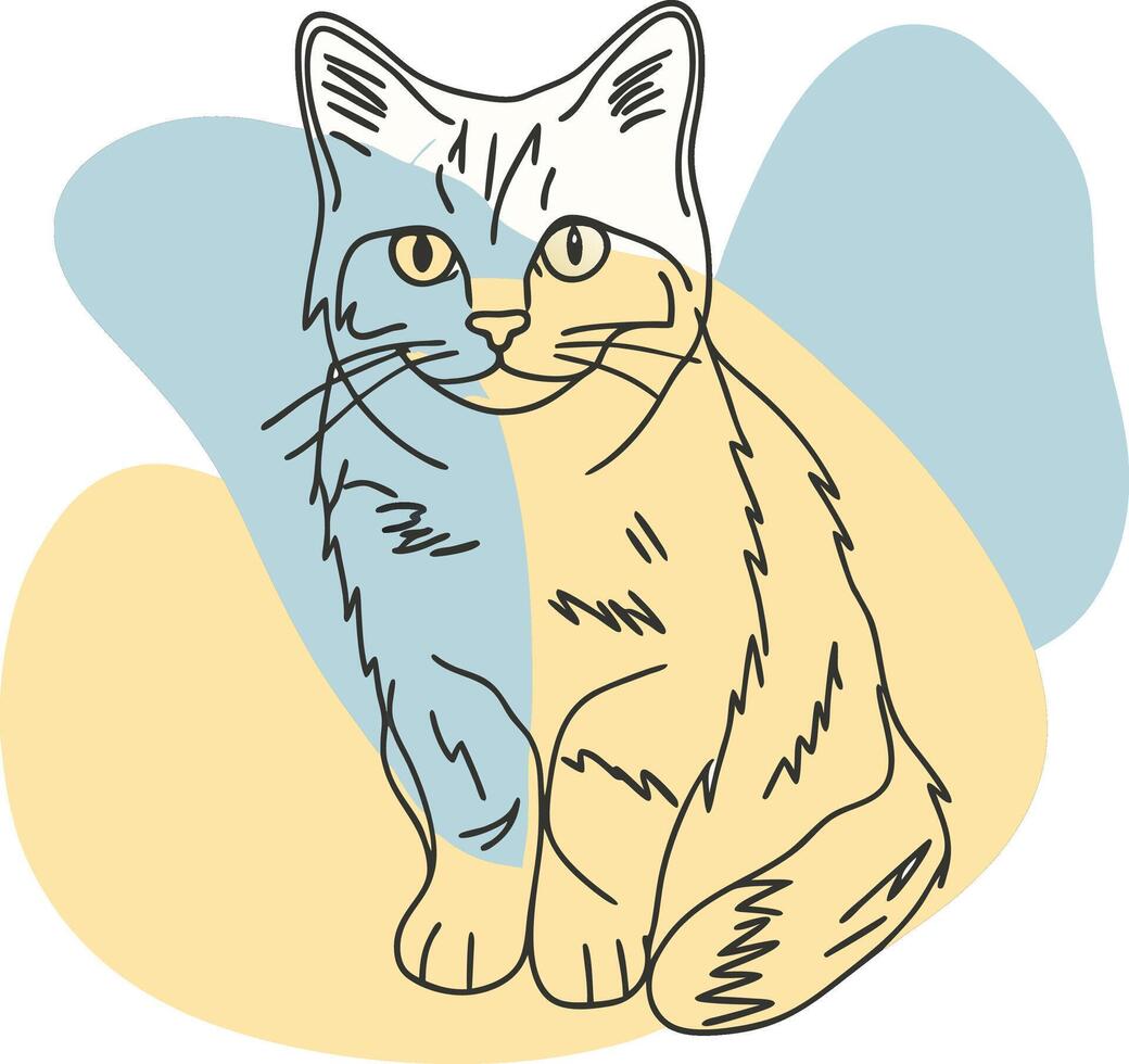 Minimalist Cat Line Art Illustration with Pastel Abstract Background vector
