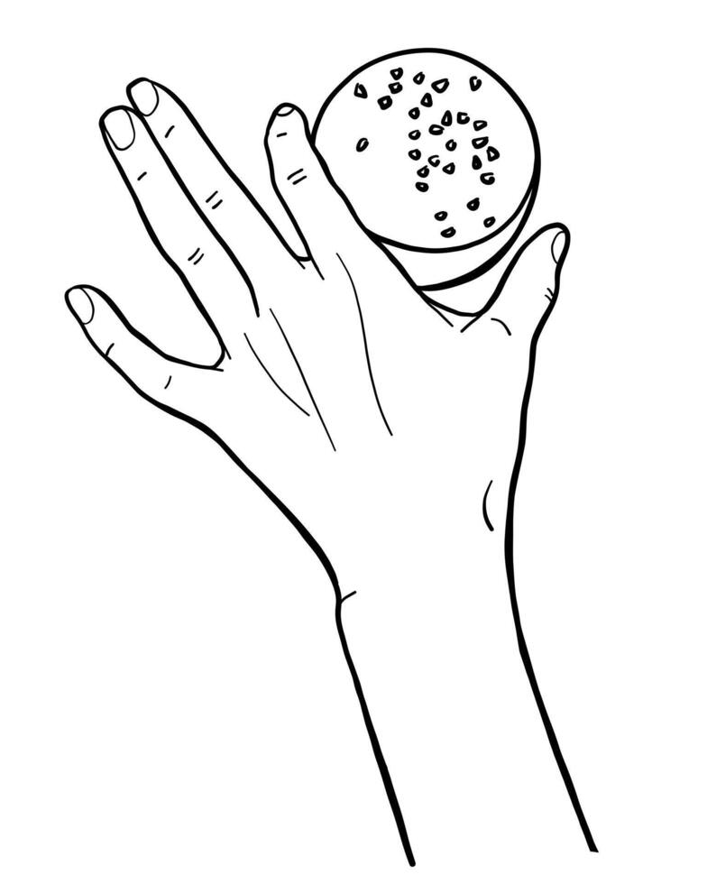 Baking Illustration with Hand Gestures. Line Cupcake vector