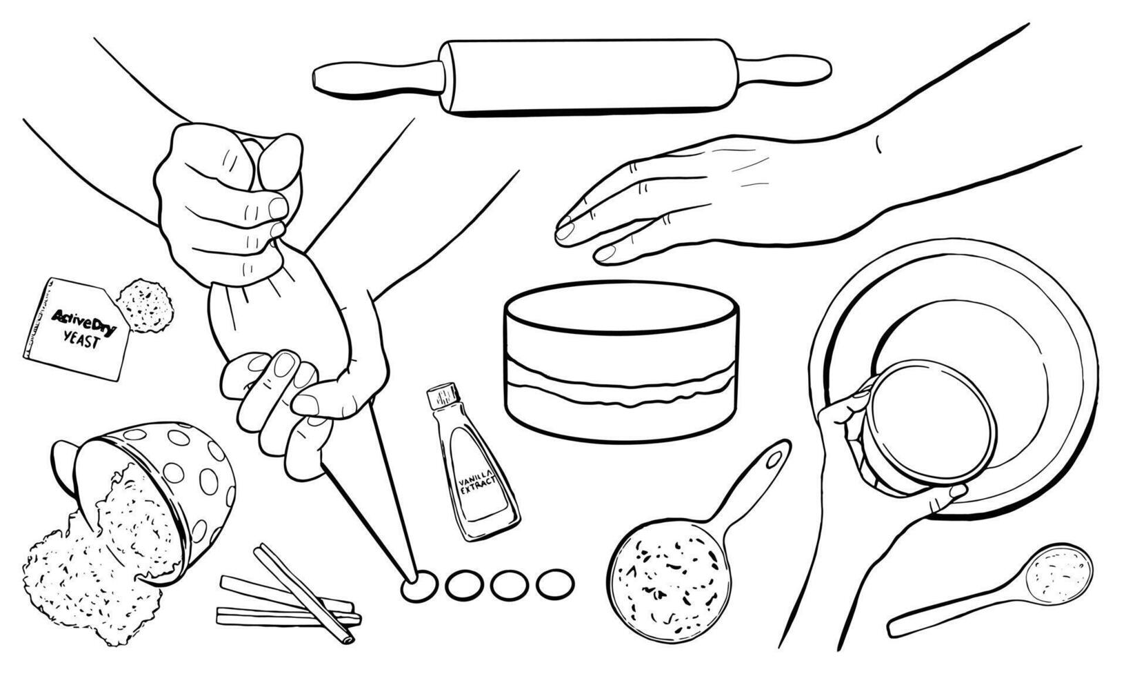 Bakery Set with Human Hand Gestures and Food Ingredients vector