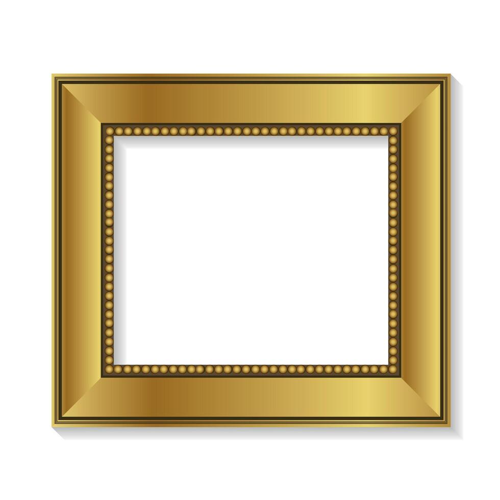 Modern Thick Golden Picture Frame with Shadow. Illustration Isolated on White Background vector