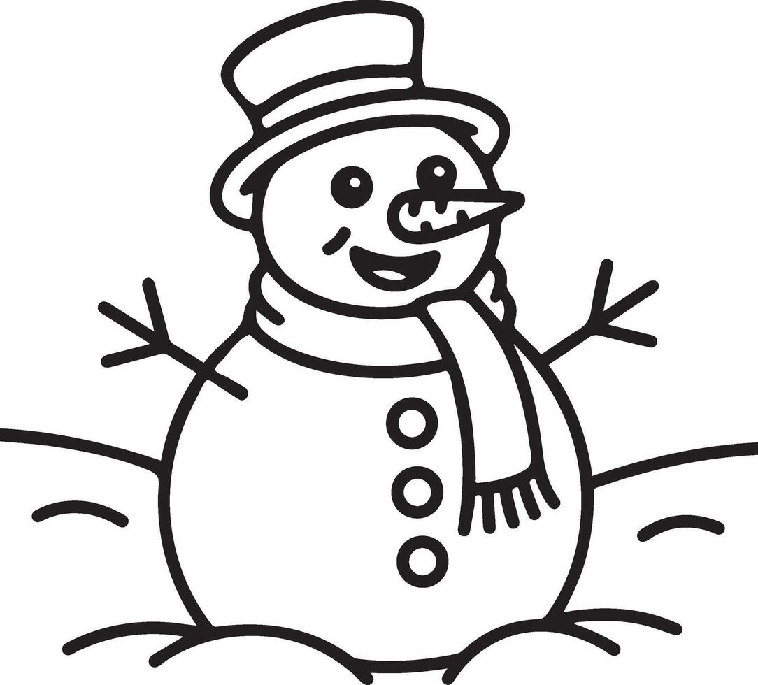 A funny snowman lineart coloring book page illustration. vector