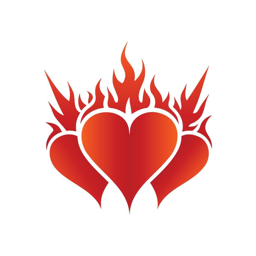 Fire Heart Love Flame, flaming hearts with vibrant color gradients, Tattoo T-Shirt Graphic Elements. vector