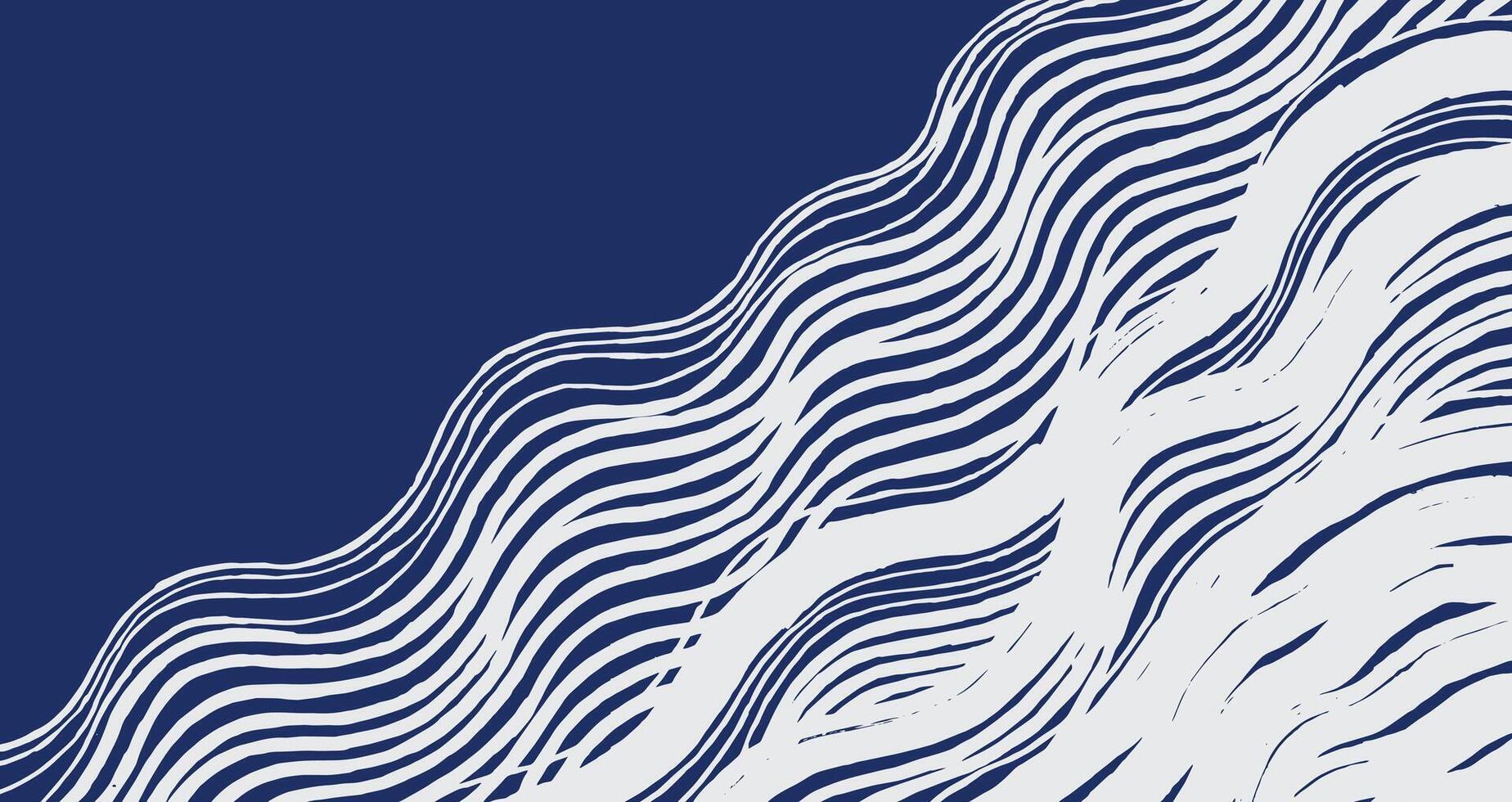 Abstract hand drawn wave background featuring organic flowing brush lines on a blue and white canvas. Natural imperfections add a calming, artistic feel vector