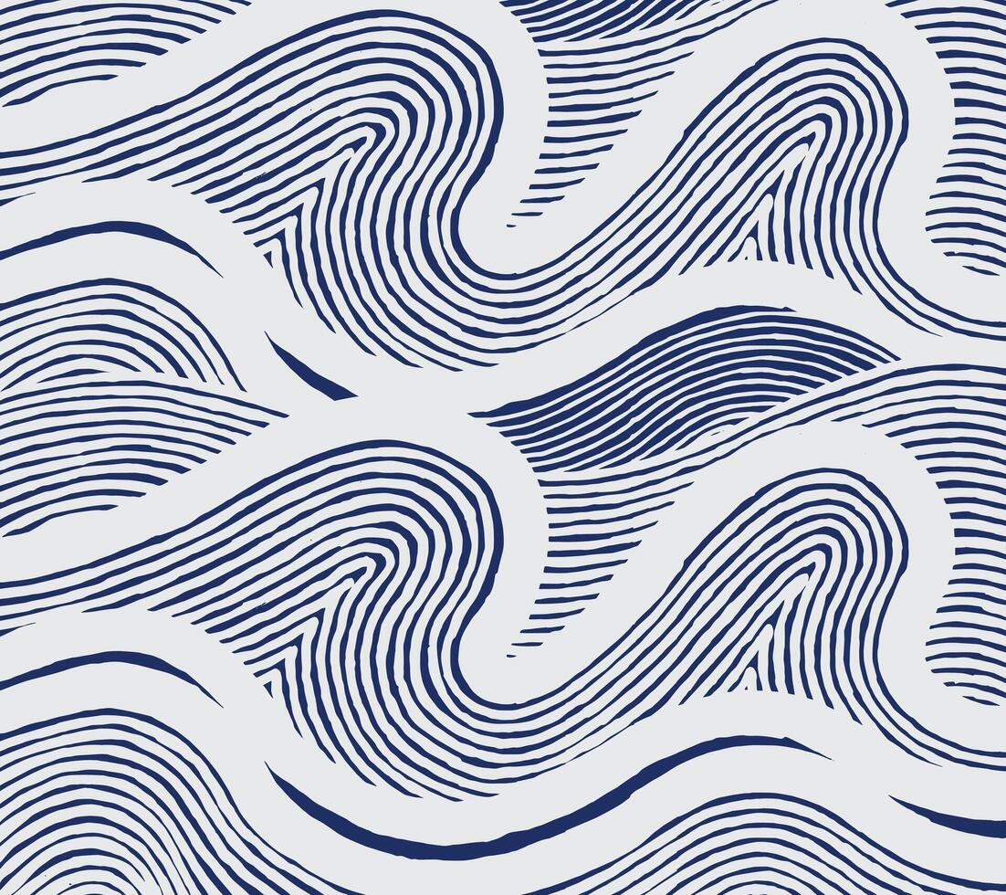 Stylized hand drawn wave lines forming a flowing, repetitive pattern. The organic curves and rhythmic contour strokes give a calming and natural visual texture, simple Japanese style background vector