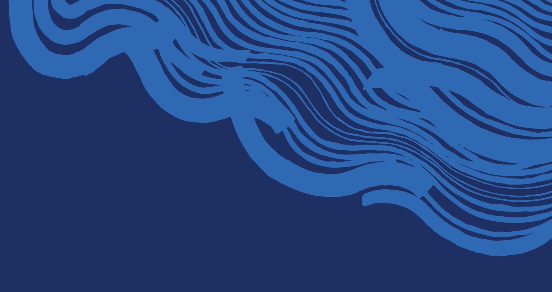 Expressive hand-drawn wave pattern with bold and thin brush strokes. Organic, fluid motion creates a dynamic visual on a deep dual-blue color palette vector
