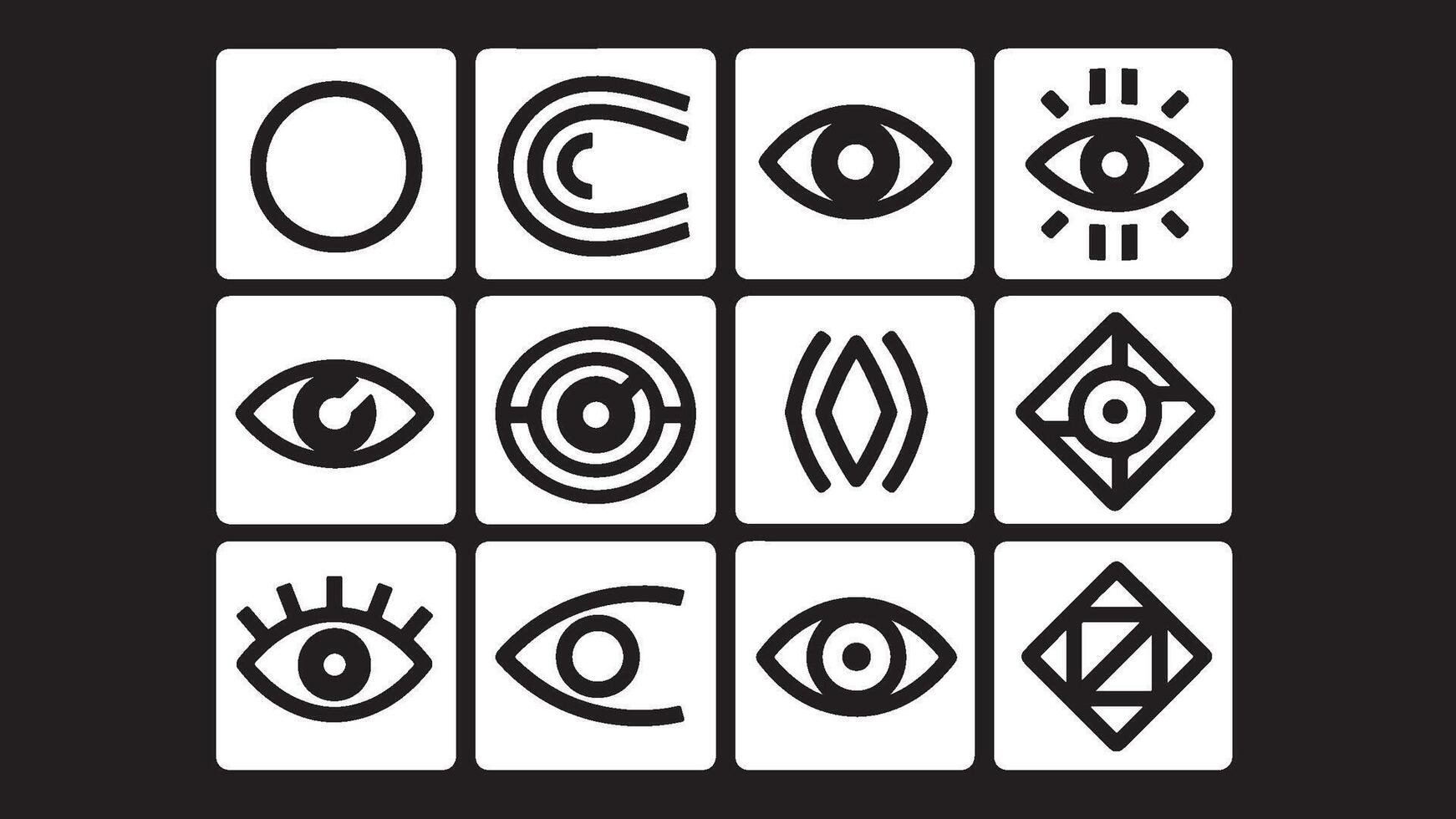 A set of symbols that are drawn in black and white vector