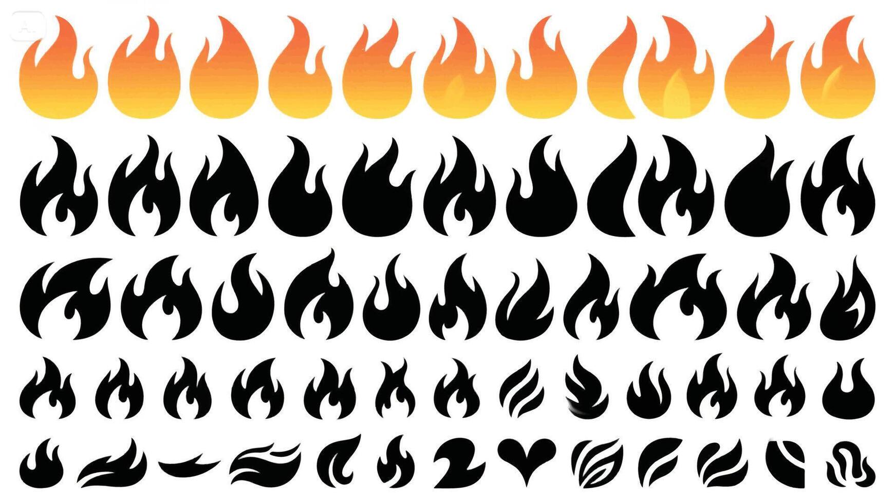 A set of fire flames and symbols on a white background vector