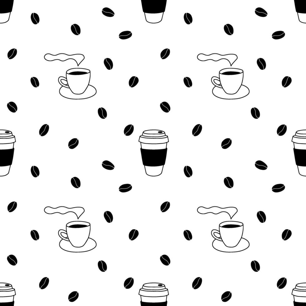 Coffee cup and coffee beans seamless pattern vector