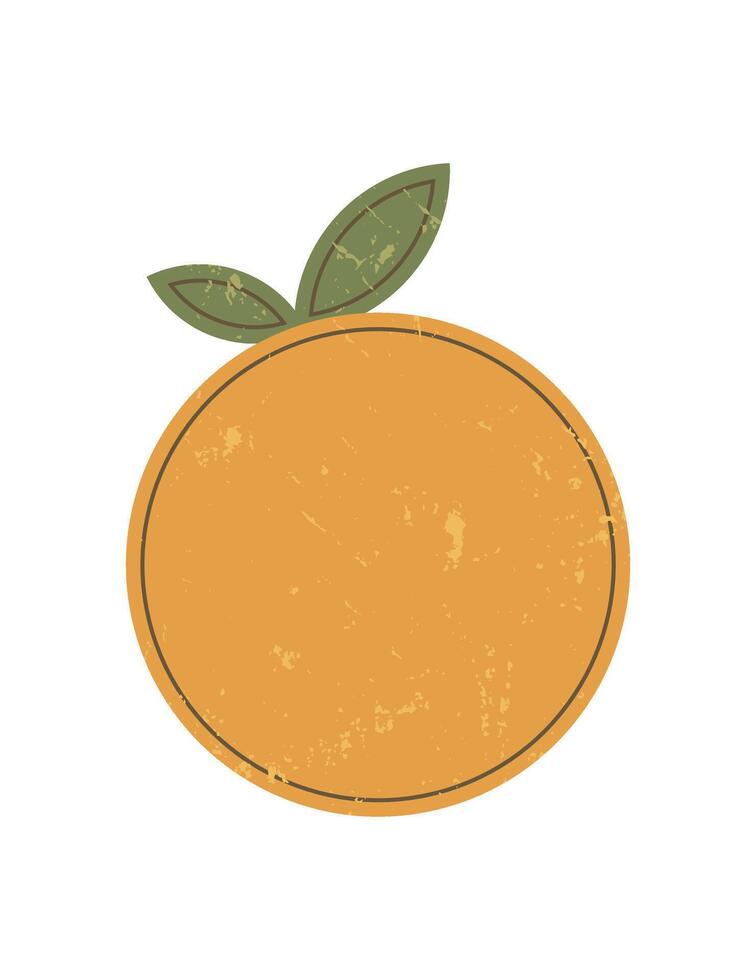Abstract orange shape sticker. Minimal fruit icon with round form. Grunge texture, flat style, bold symbol for retro designs and modern art projects. vector