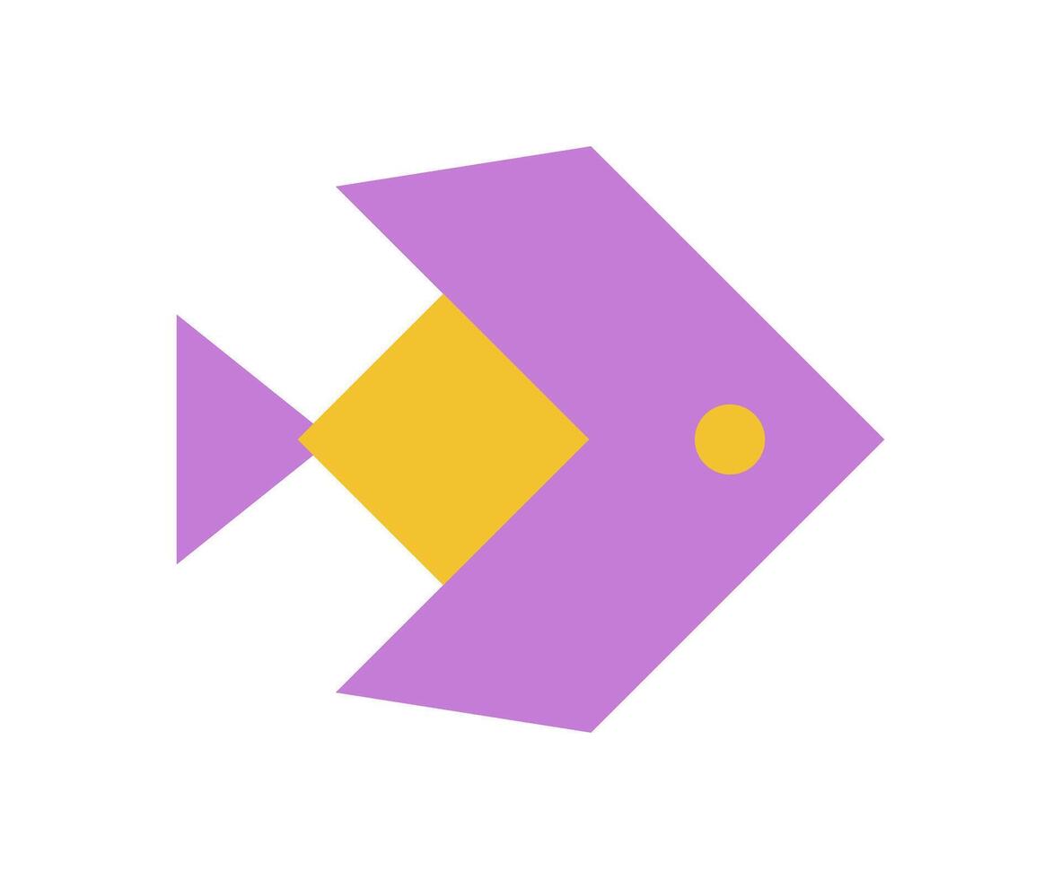Bold geometric fish icon. Abstract shape symbol of a fish in modern flat style. Y2K element of brutalism, graphic representation, suitable for contemporary design projects. vector