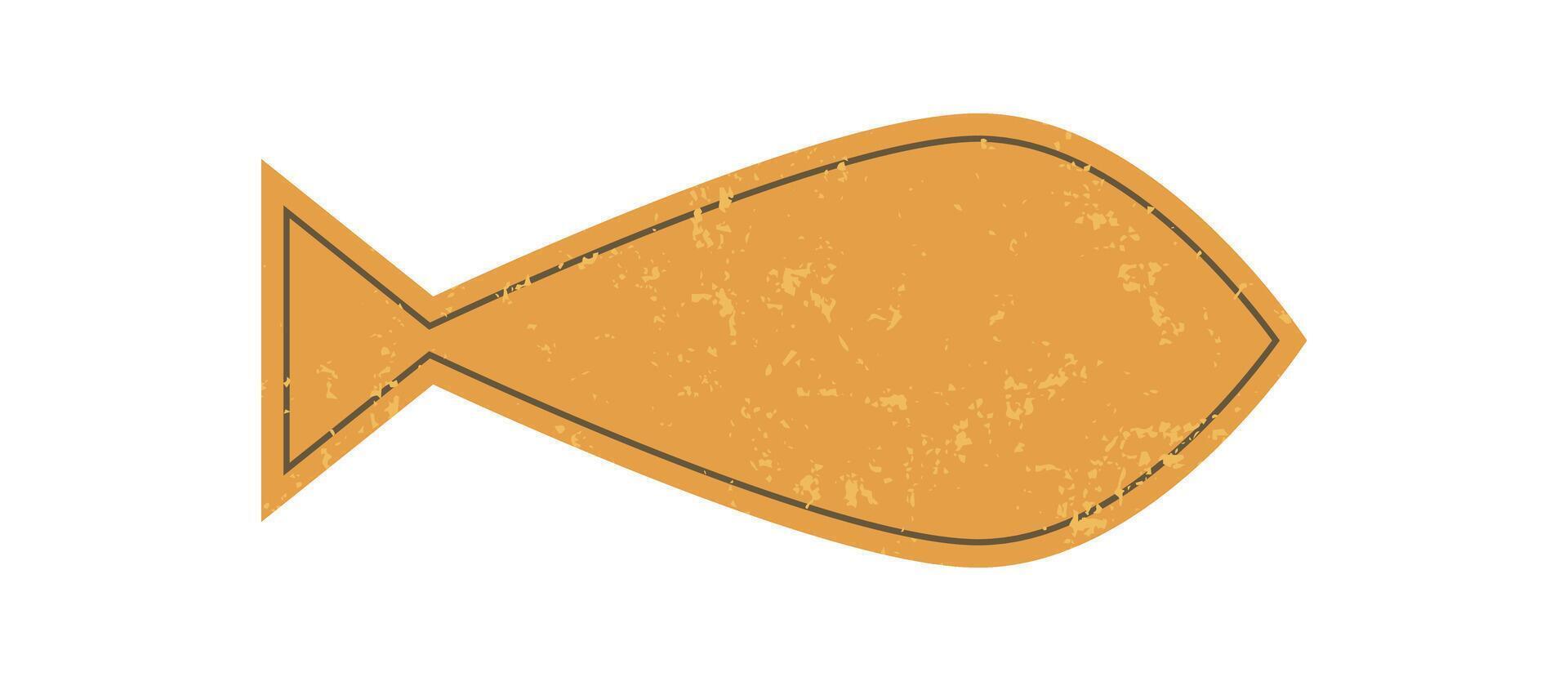 Bold abstract fish sticker. Grunge texture creates a modern icon. This flat shape offers a brutalist element, ideal for contemporary designs, playful graphics, or trendy decoration. vector