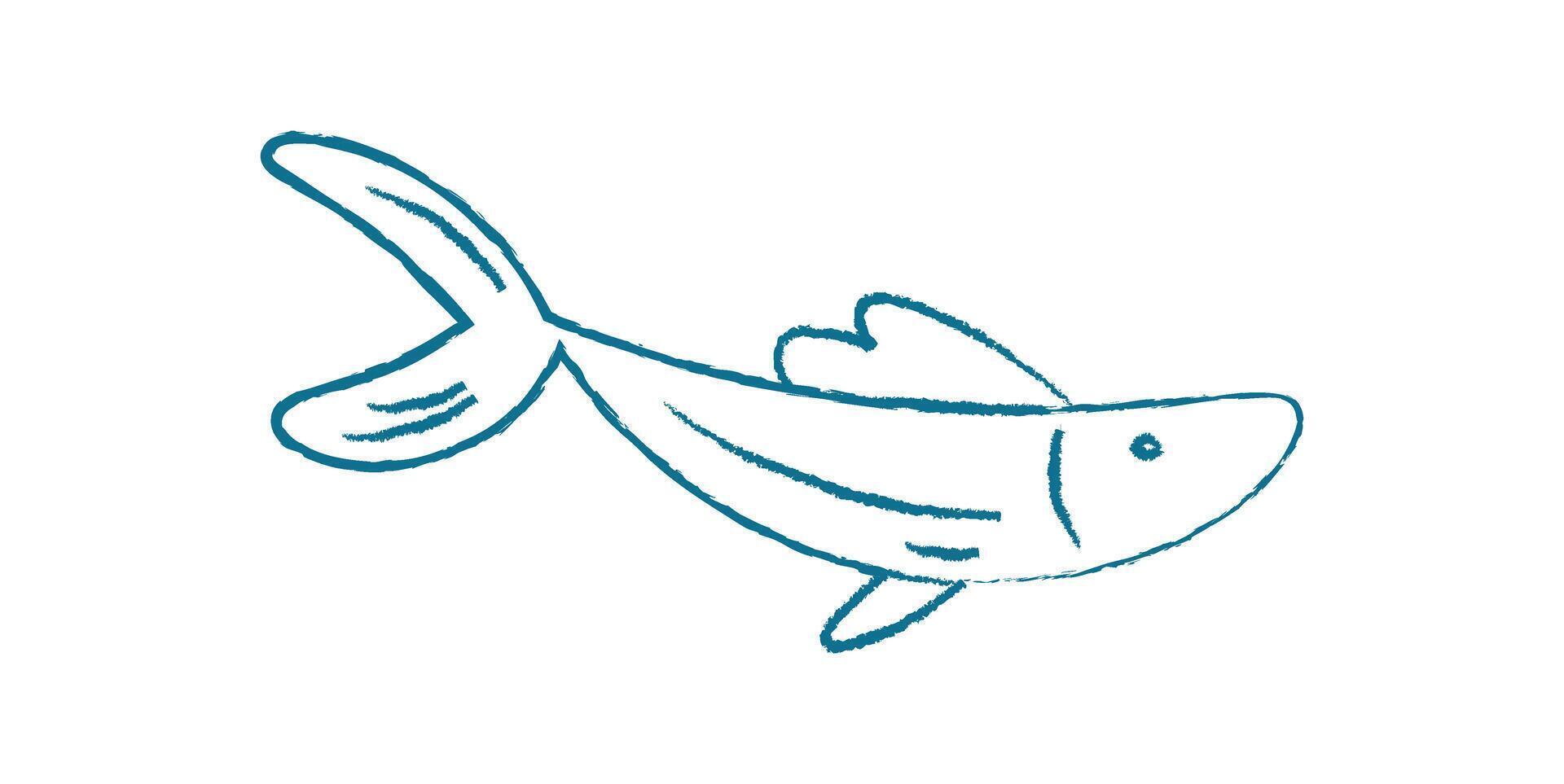Aquatic fish silhouette doodle. Creative representation of a swimming creature. Underwater life in the ocean, flat style, ideal for educational material or decorative purposes. Chalk and crayon style vector