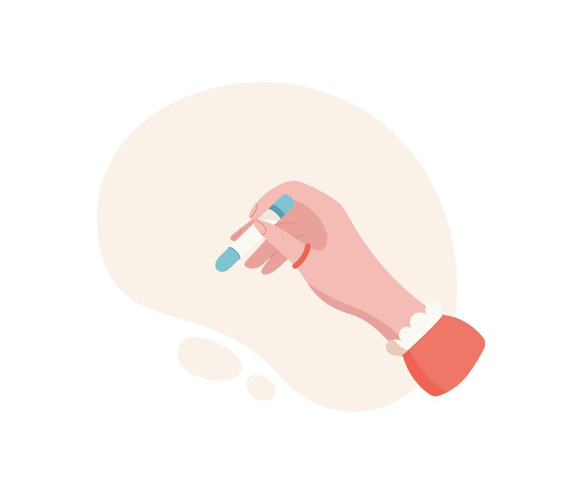 Hand holding chalk. A human character displays a gesture of holding an object. The palm shows a chalk piece, flat style, perfect for educational concepts, graphic projects, or creative illustrations. vector