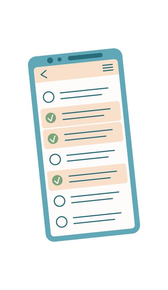 A smartphone displays a simple task list app. The app features checkboxes for organizing tasks effectively. This mobile device presents an accessible digital solution, flat style, practical vector