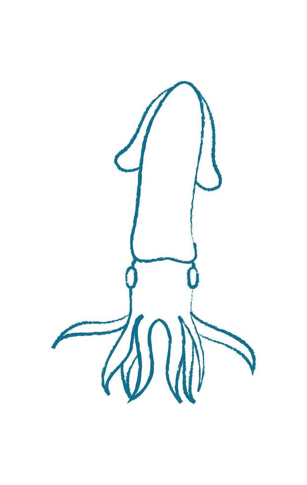 Chalk squid silhouette. Crayon underwater creature. Ocean life, marine doodle, flat graphic style, suitable for educational materials or posters. vector