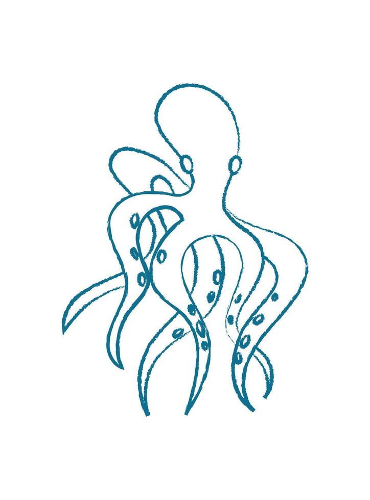 Chalk octopus silhouette. Crayon sea creature. Underwater marine life, doodle style, potential for use in educational materials and marine illustrations. vector