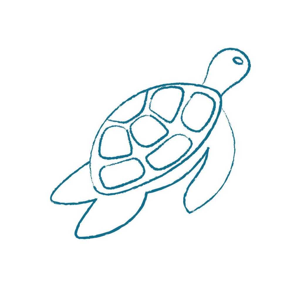 Marine turtle silhouette chalk. Underwater creature in ocean. Aquatic life, doodle style, potential for aquarium or educational use. Visual representation of turtle as a unique marine icon. vector