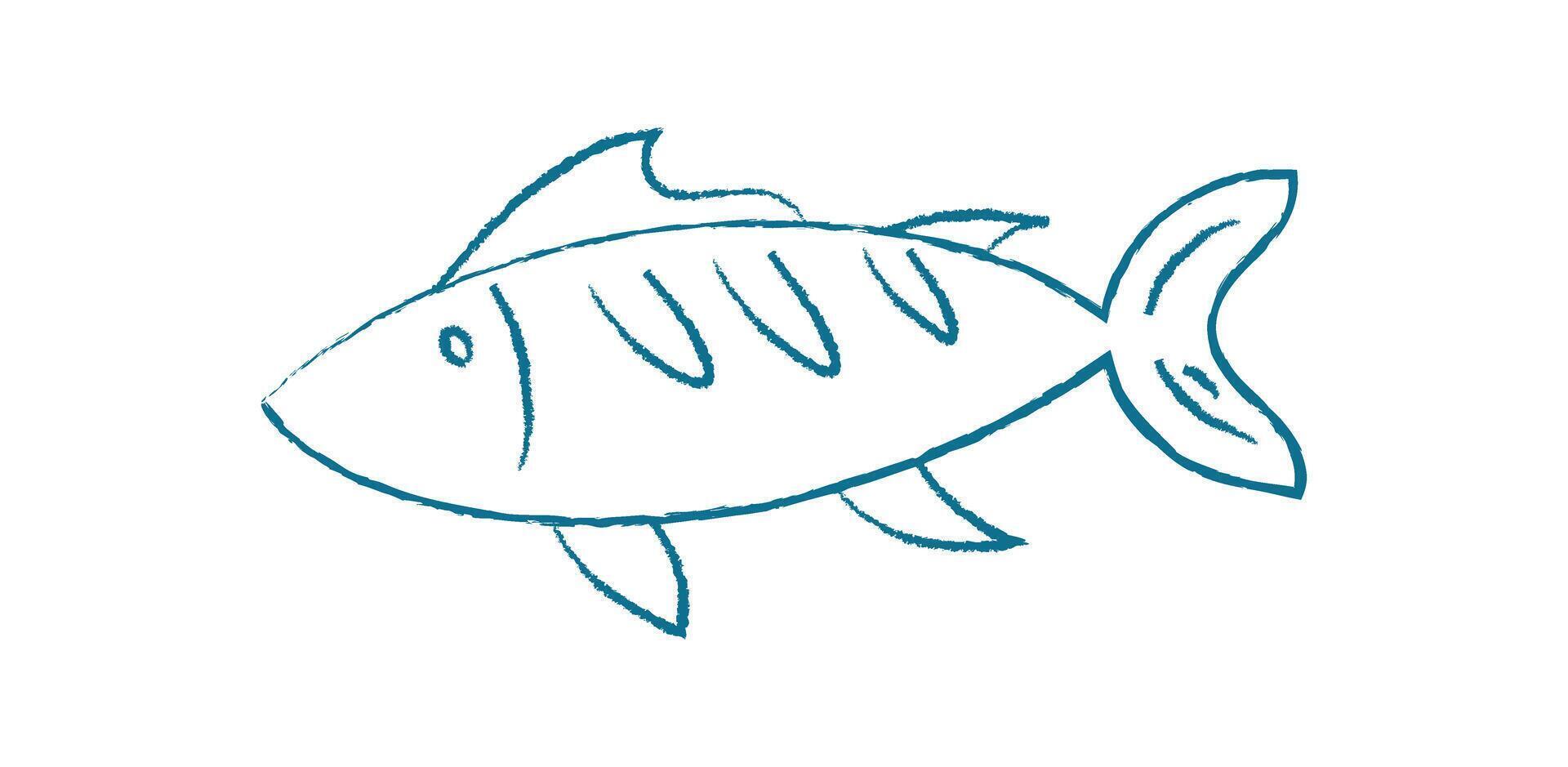 Tuna silhouette doodle. Flat design of a fish shape. Aquatic creature in the ocean, graphic representation with chalk texture, potential for marine projects. Chalk and crayon style vector