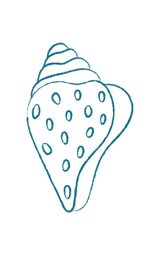 Chalk seashell doodle. Crayon seashell shape. Underwater aquatic creature, marine life, ocean texture, summer style, potential for stickers, flyers, or childrens illustrations. vector
