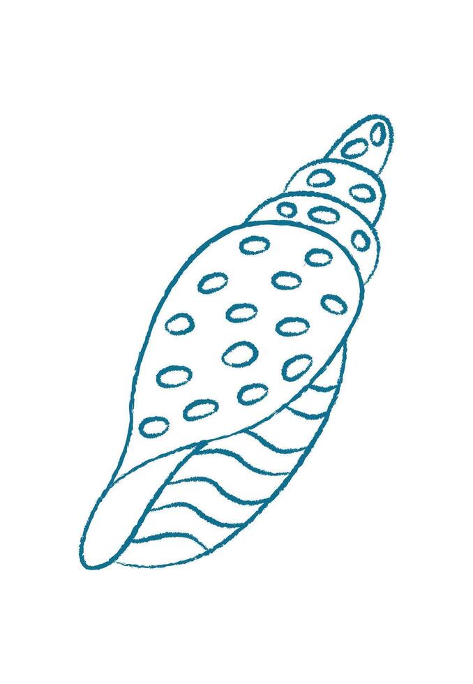 Chalk style seashell. Crayon seashell shape. Underwater aquatic creature, marine flora, doodle texture, summer theme, potential for decorative use. vector