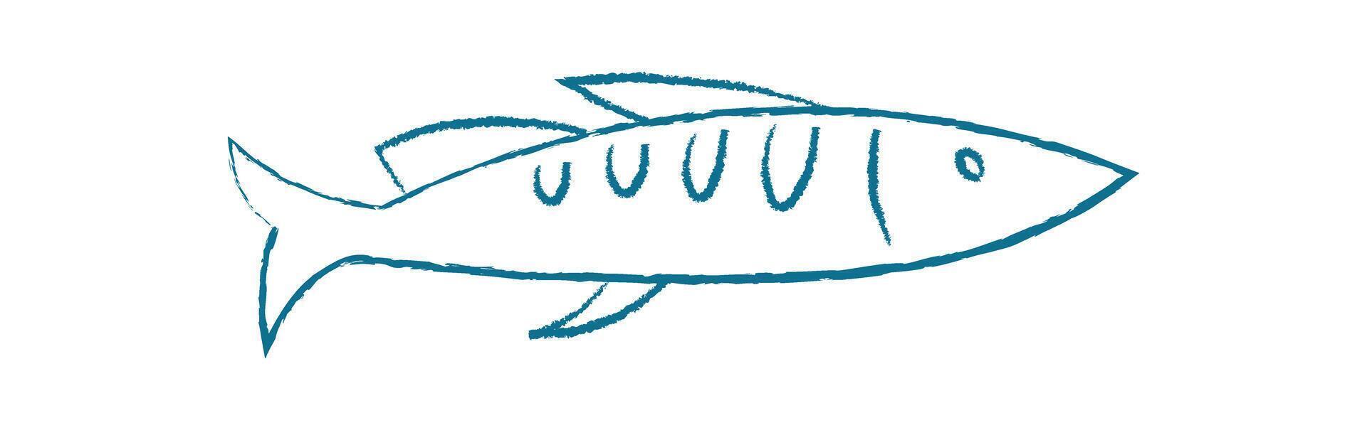 Tuna fish silhouette doodle. Cartoon representation of an aquatic creature. Ocean life, flat style, potential for use in marine designs or educational materials. Chalk and crayon style vector