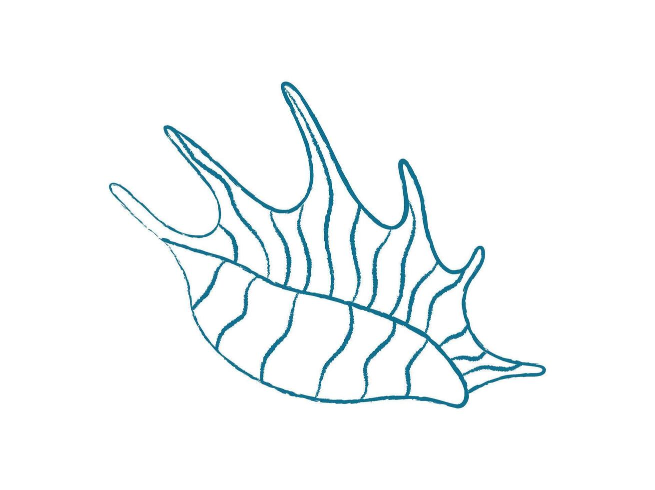Chalk style seashell. Doodle representation of a marine creature. Aquatic life, ocean theme, flat texture, potential for summer designs. vector