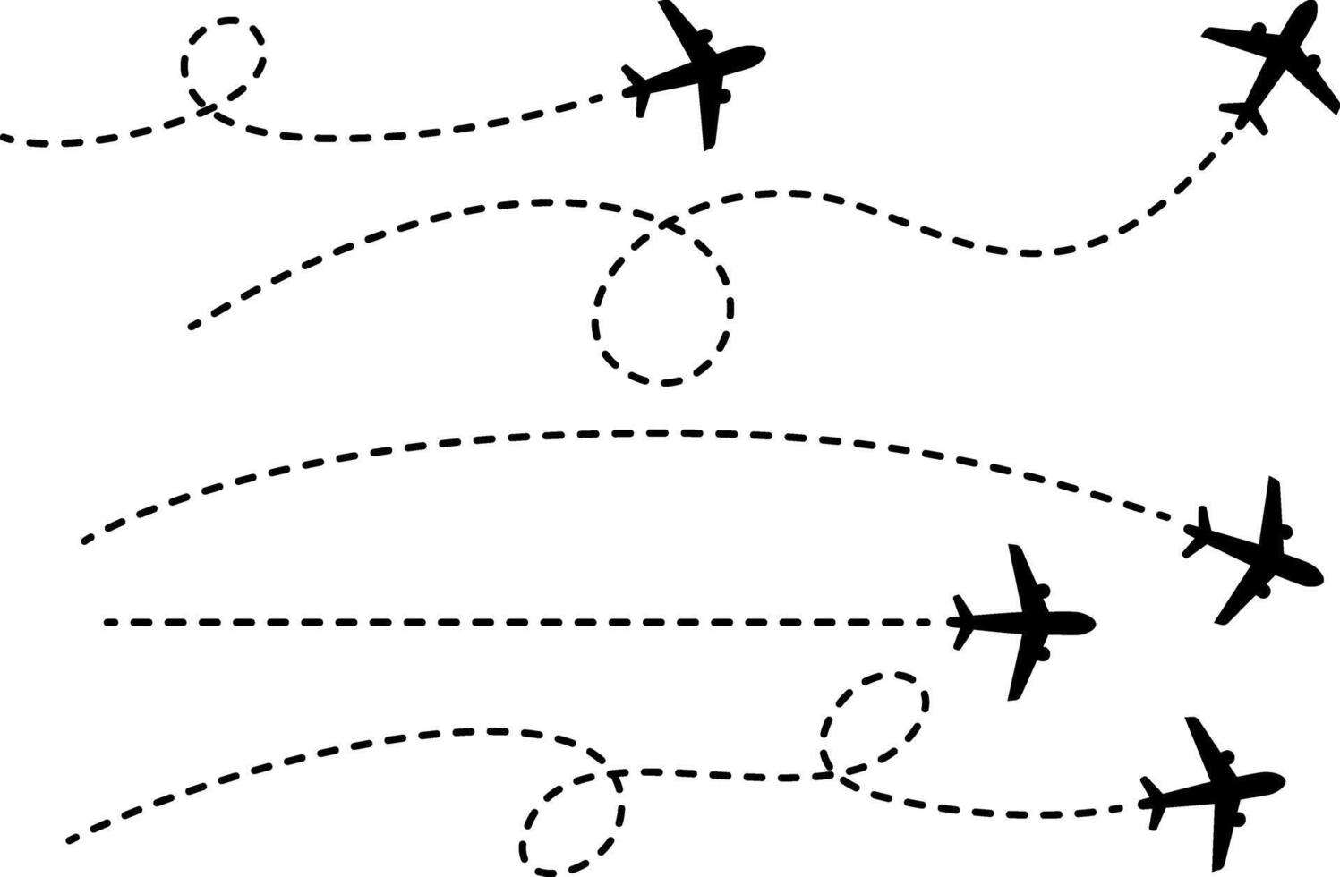 Airplane with dotted flight path vector