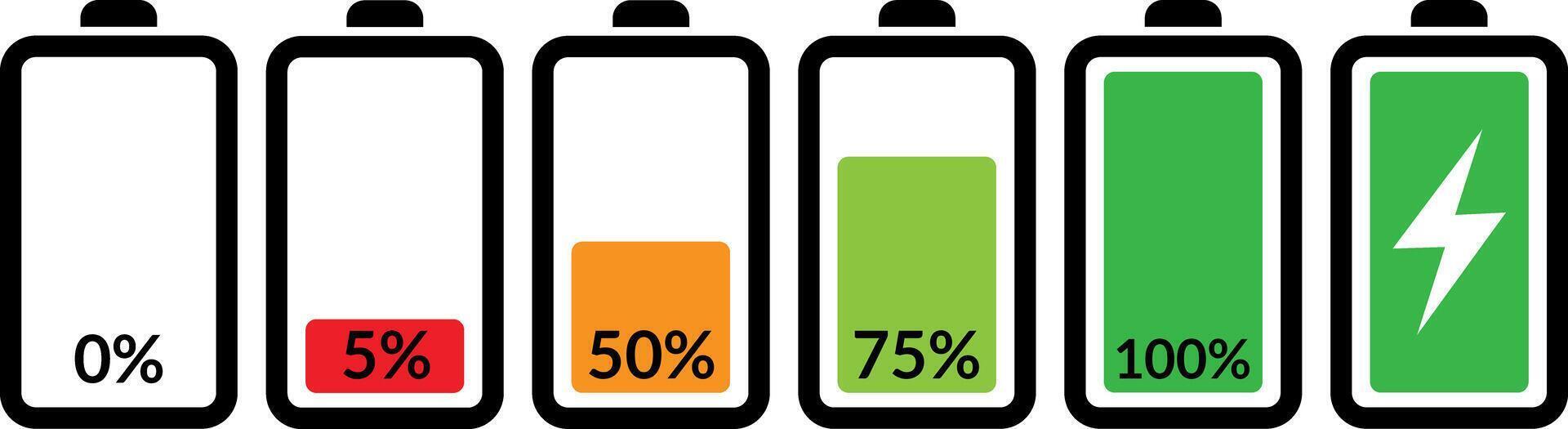 Collection of power level indicators for apps and user interfaces Battery charge symbols vector