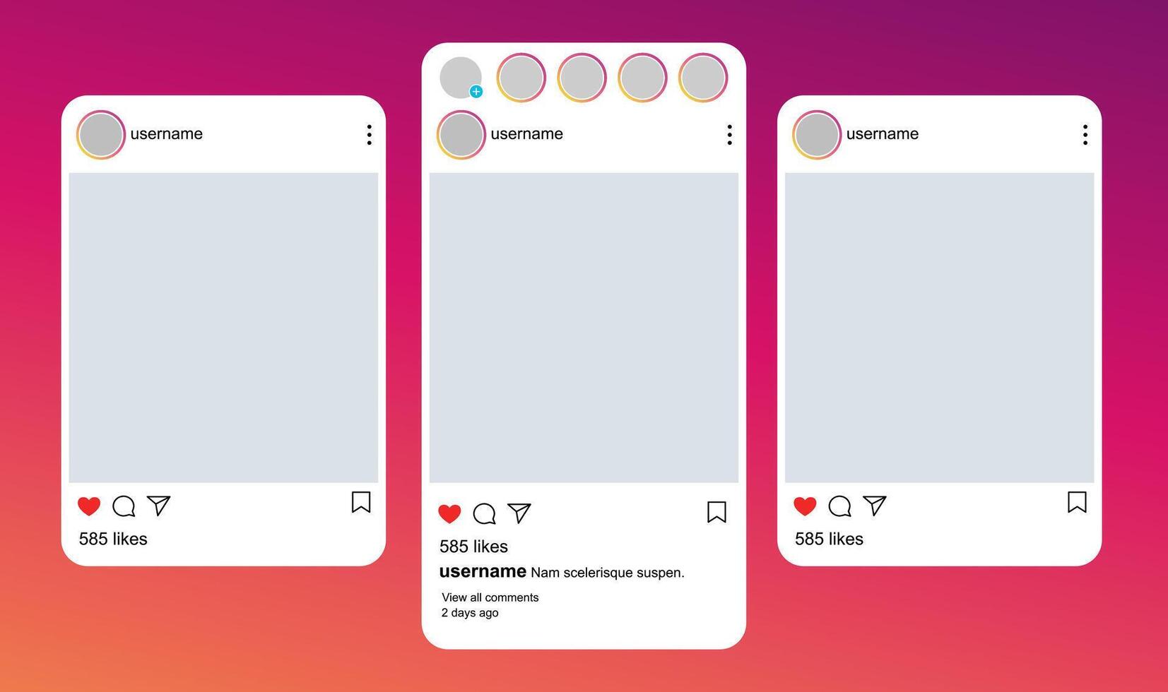 UI mockup design for Instagram social media app with modern white interface profile layout vector