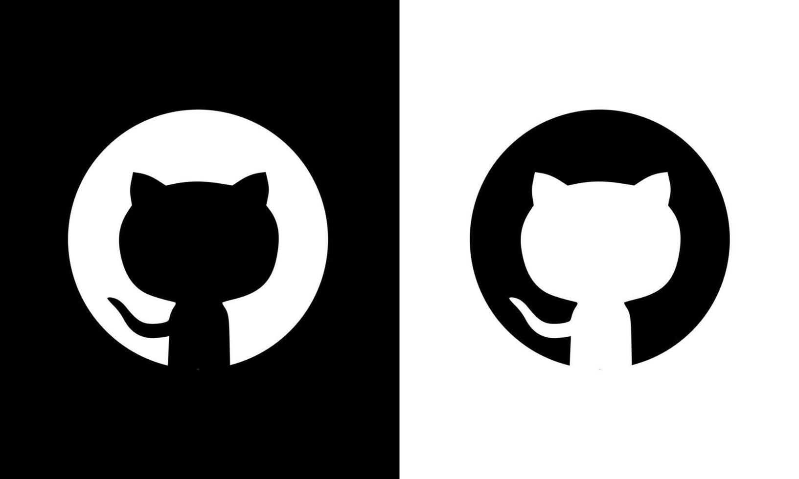 High contrast black and white stylized cat logos in circular backgrounds representing duality and symmetry. Gifthub logo icon vector
