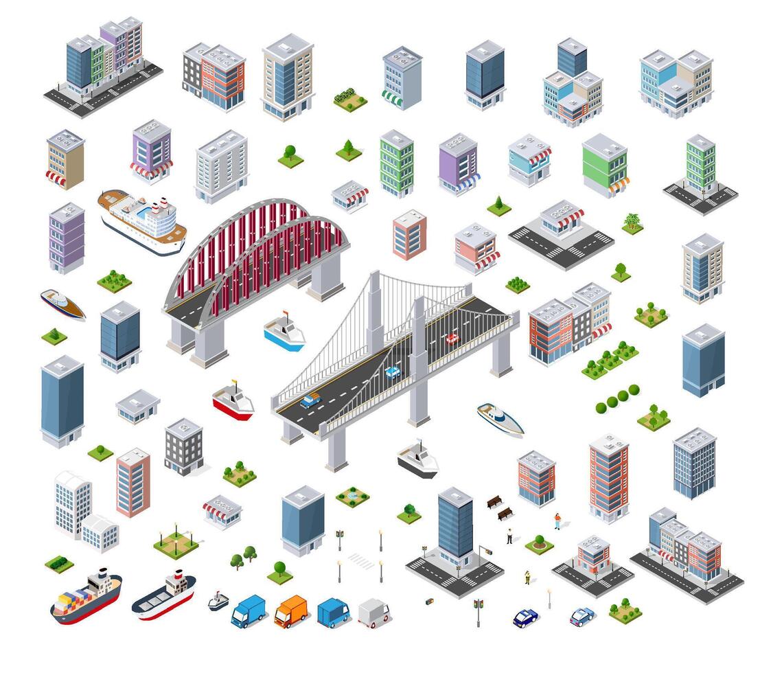 Colorful cityscape with buildings and bridges vector