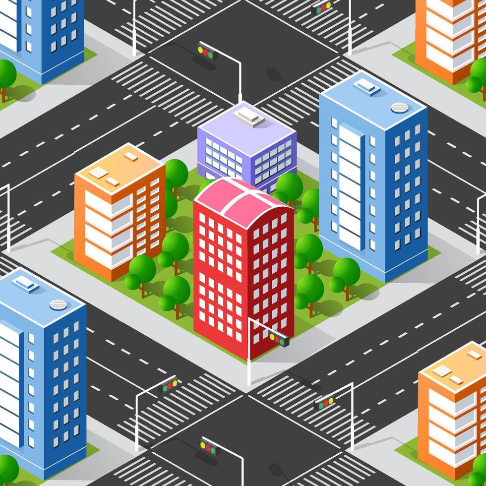 Colorful urban buildings with roads vector