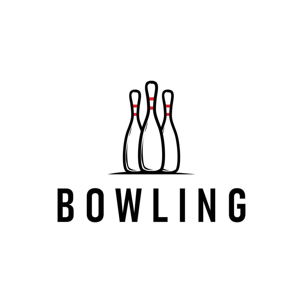 sport branch with bowling logo, simple minimalist black silhouette with bowling ball and pins, cool as illustration template vector
