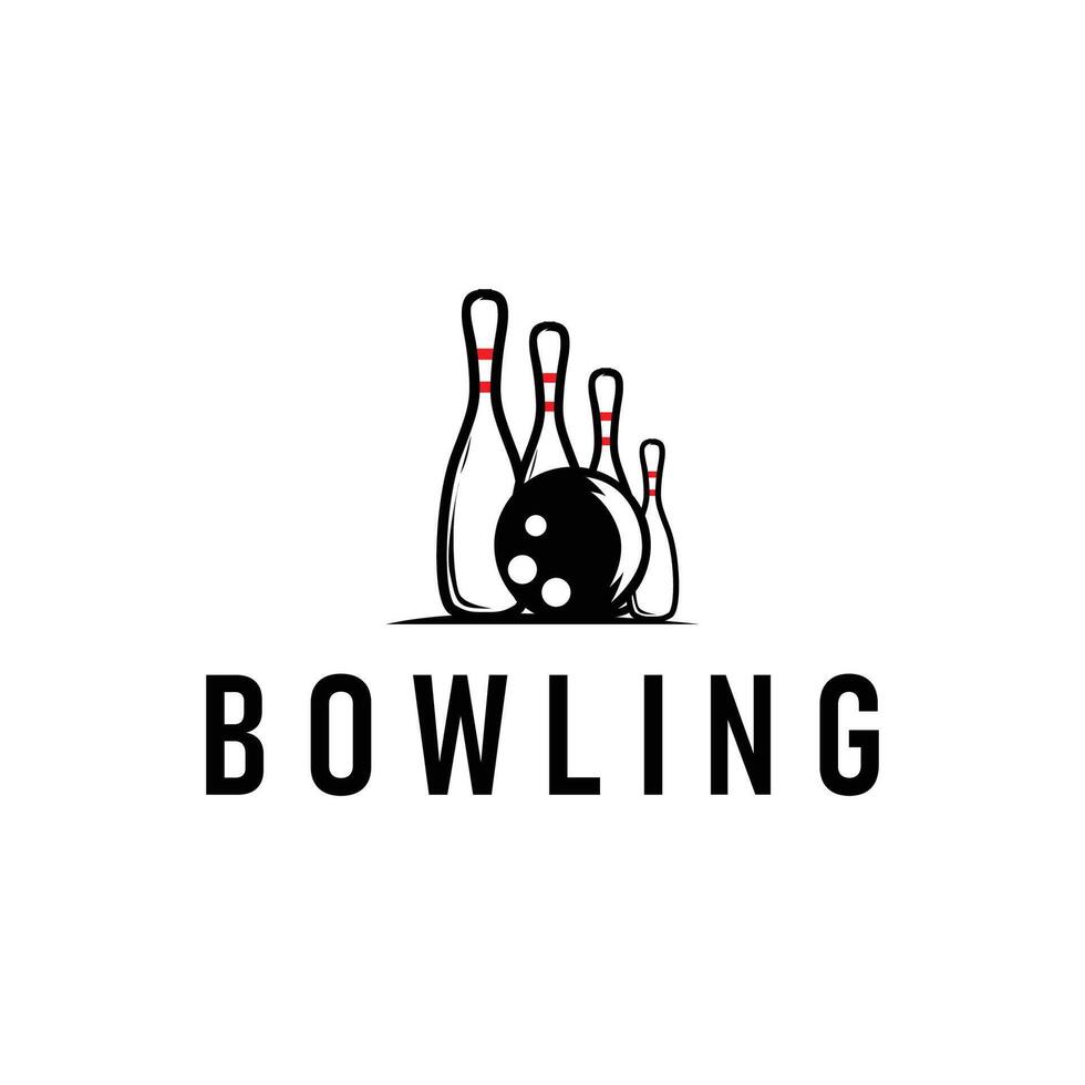 sport bowling logo, minimalist black silhouette with bowling ball and pins, cool as a design illustration template vector