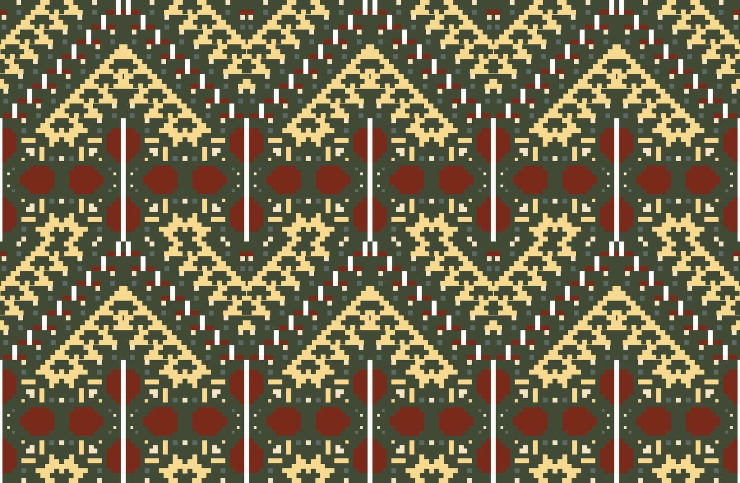 Pixelated Ikat Pattern Designfolk Embroidery, Aztec Geometric Ornament Print. Design for Carpet, Wallpaper, Clothing, Wrapping, Fabric vector