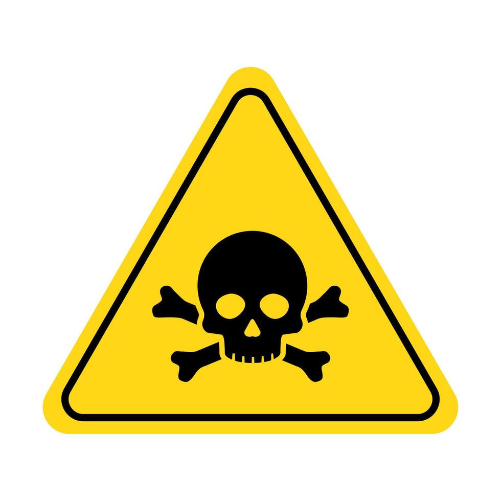 Danger, toxic sign skull icon. Warning skull symbol. Death attention, toxic poison yellow triangle element design vector