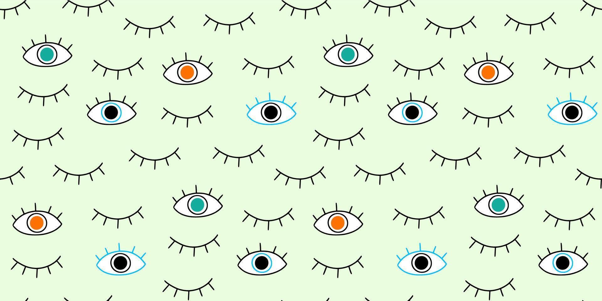 Eye doodle seamless pattern. Hand drawn doodle sketch simple background. Open, wink eyes minimal seamless pattern. Abstract pop beauty background vector
