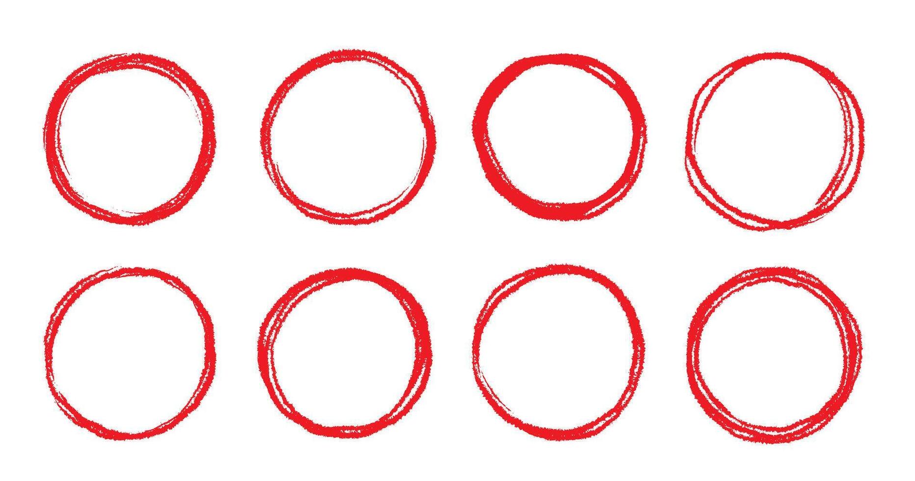 Round brush stroke red stamp frame. Hand drawn rough scribble red effect line. Paint color crayon brush stroke frame. Scribble hand drawn grunge doodle circle set vector