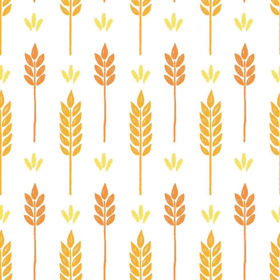 Wheat brush texture seamless pattern background. Hand drawn crayon brush abstract floral wheat seamless pattern. Floral abstract grunge hand drawn background vector