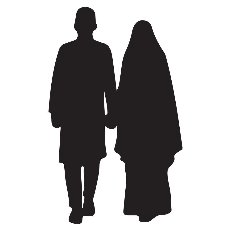 Silhouette of a man and woman couple standing together vector