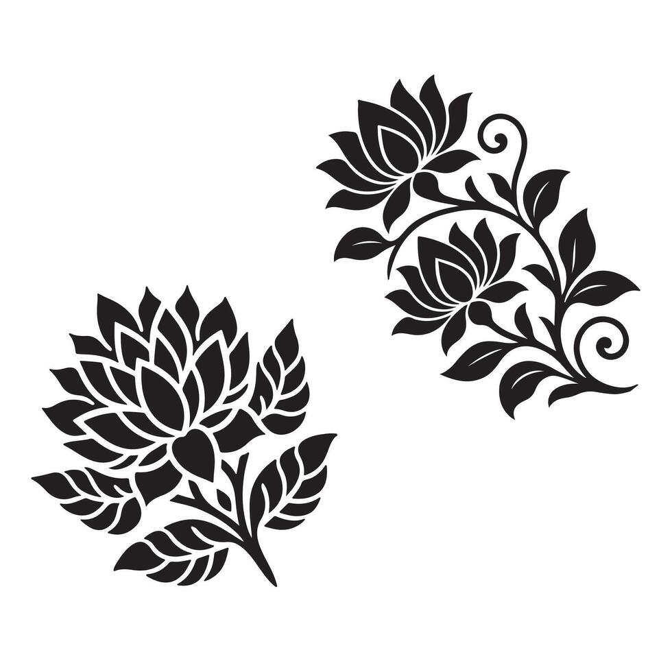 Set of Decorative Floral Elements on White Background vector